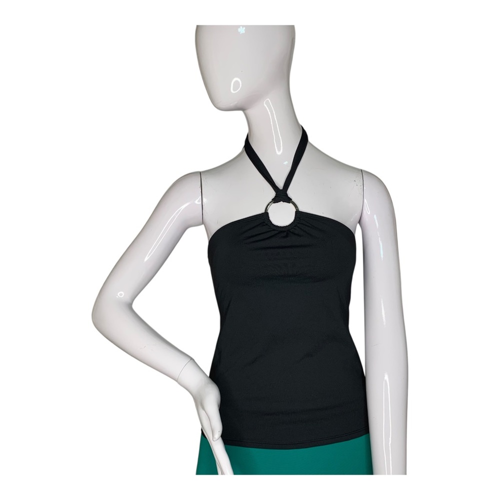Chaps NWOT Halter Top Build in Bra Padded Black Front Metallic Ring Size 6
